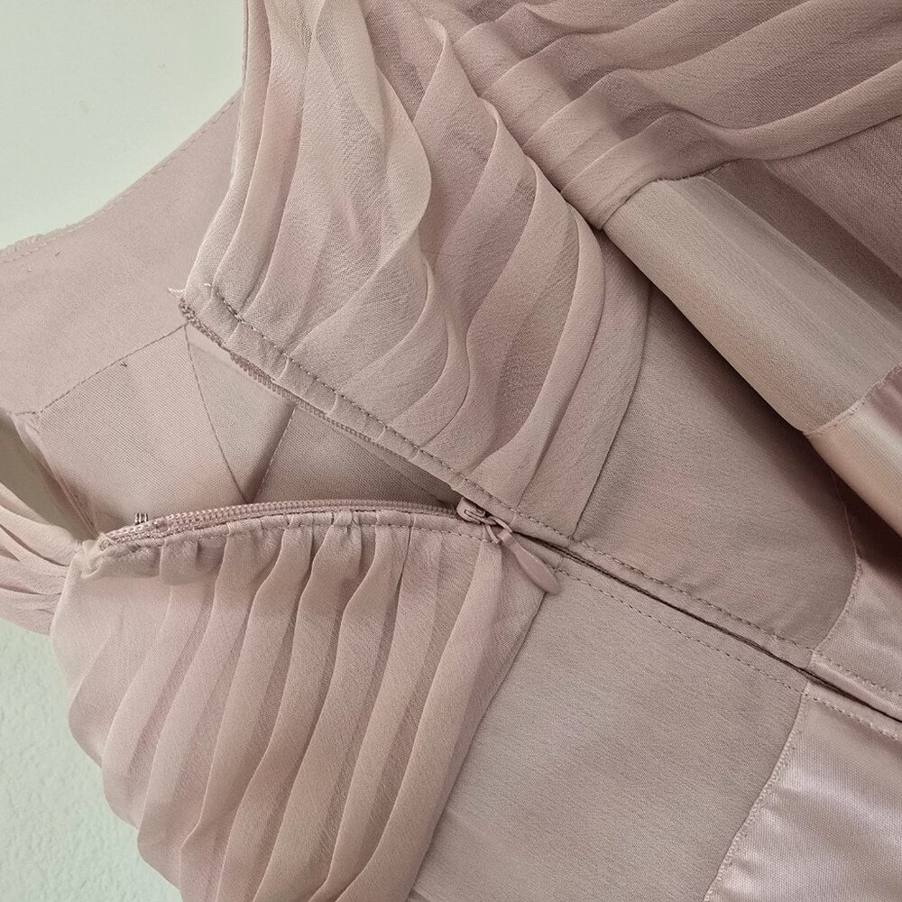 Adrianna Papell Chiffon One-Shoulder Gown Asymmetrical Dress Blush Pink Size 14 - Picture 11 of 16